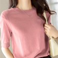 thumbnail image 1 of Swearter De Punto De Media Manga, Suéter Sólido Informal Con Cuello Redondo Para Primavera Y Verano, Ropa De Mujer, 1 of 4