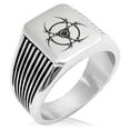 thumbnail image 1 of Stainless Steel Tribal Barbed Wire Biohazard Needle Stripe Pattern Biker Style Polished Ring, 1 of 1