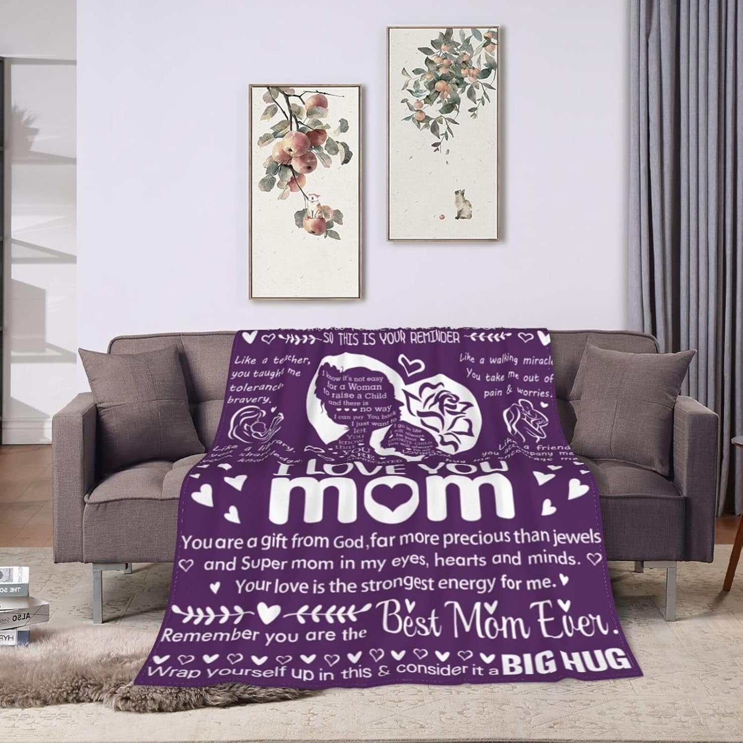 I Love You Mom Blanket for Mom, Valentines Gifts for Mom from Daughter Son, Birthday Gifts for Women Who Has Everything, Blanket Gift for Her, I Love You Mom Throw Blanket