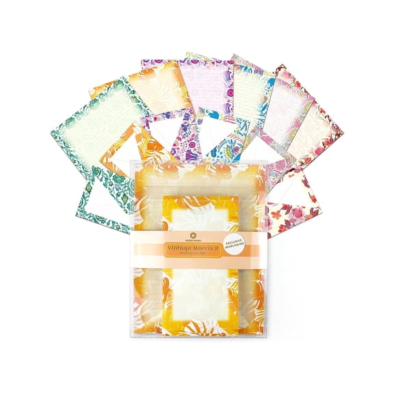 Anzon Mories 72Pc Stationery Gift Box 8.5x11in (48 Sheets Writing Letter   24 Envelopes), Vintage Morris Floral Girls Stationary Paper Lined
