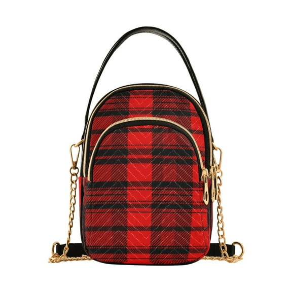 joogoo Women Checkered Red Chain Crossbody Bags Shoulder Handbag Phone Purse