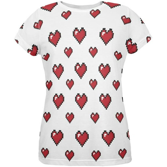 8 Bit Hearts All Over Womens T-Shirt - Medium