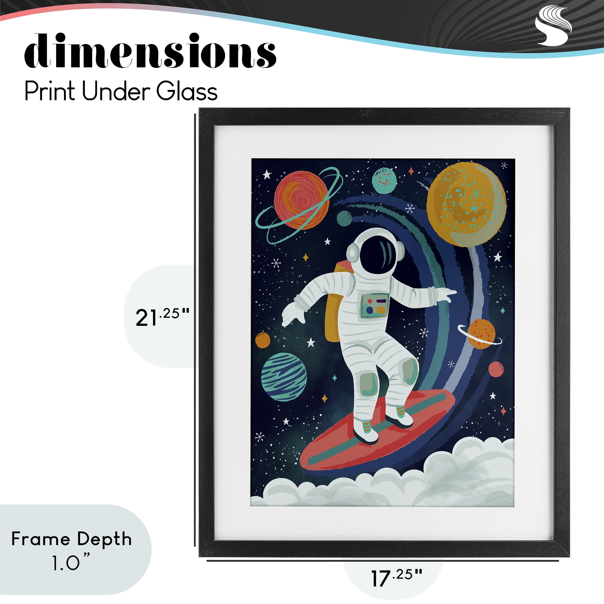 Stupell Industries Surfing Astronaut Beyond Space Black Framed Print Under Glass, design by Lisa Perry Whitebutton