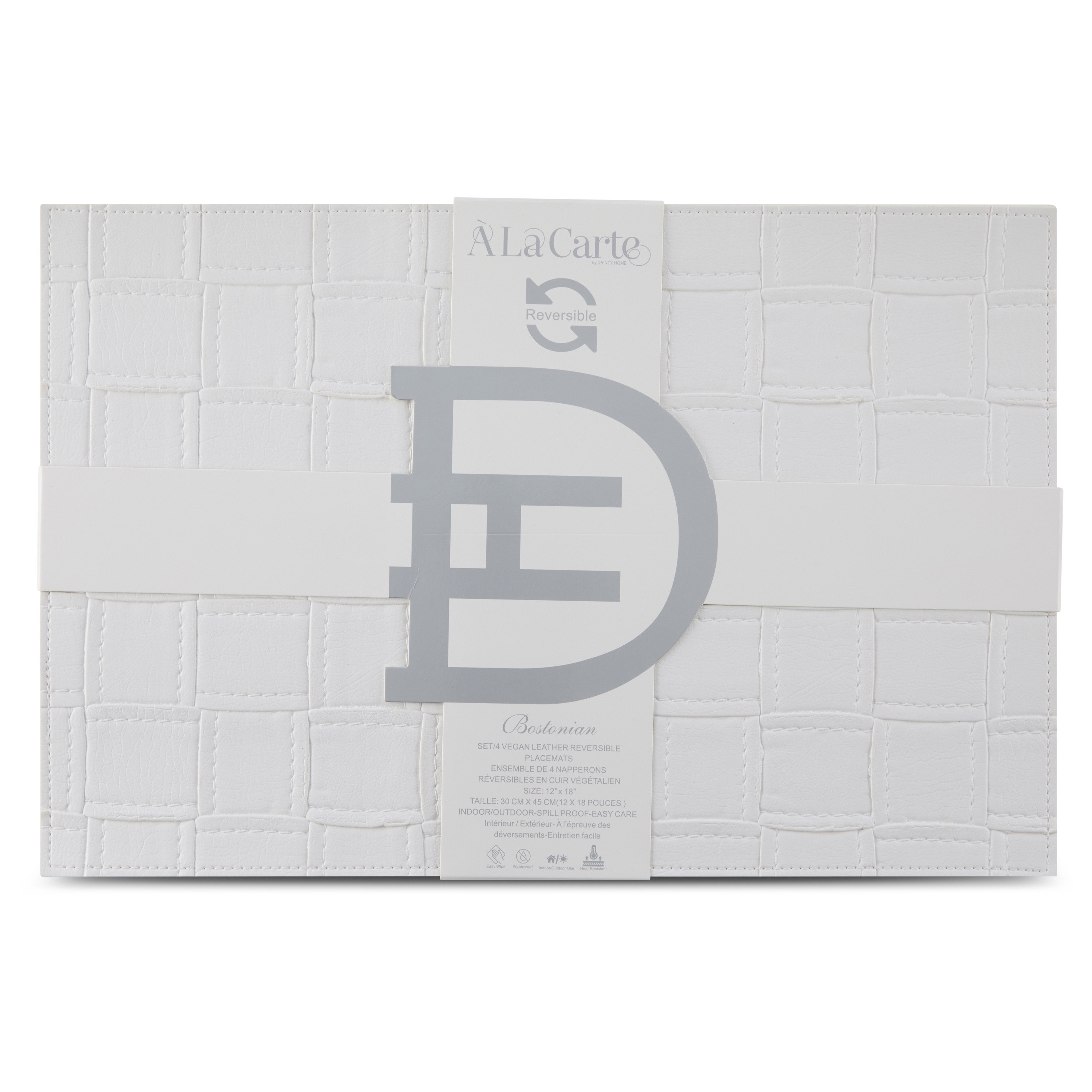 Ala Carte by Dainty Home Bostonian Quilted Textured Faux Leather Placemats – Set of 4, Reversible, Non-Slip, Washable, Heat & Tear Resistant – 12x18 in Dining Table Mats