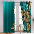 thumbnail image 2 of Abstract Floral Curtains for Bedroom Living Room, Turquoise Blackout Curtains & Home Decor, Drapes, Gold Window Treatments, Polyester Grommet Curtains 42"W x 84"L (Pack of 2), 2 of 6