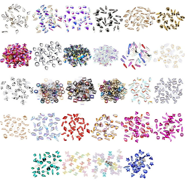 Ensemble de 50 Pcs de Cristaux de Verre, Paillettes Gemmes Personnalisées, Décoration 3D, Accessoires de Manucure, Robe de Mariée Blanche