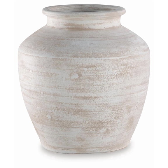 Signature Design by Ashley Meadie 12" Vase, Distressed White Terra Cotta