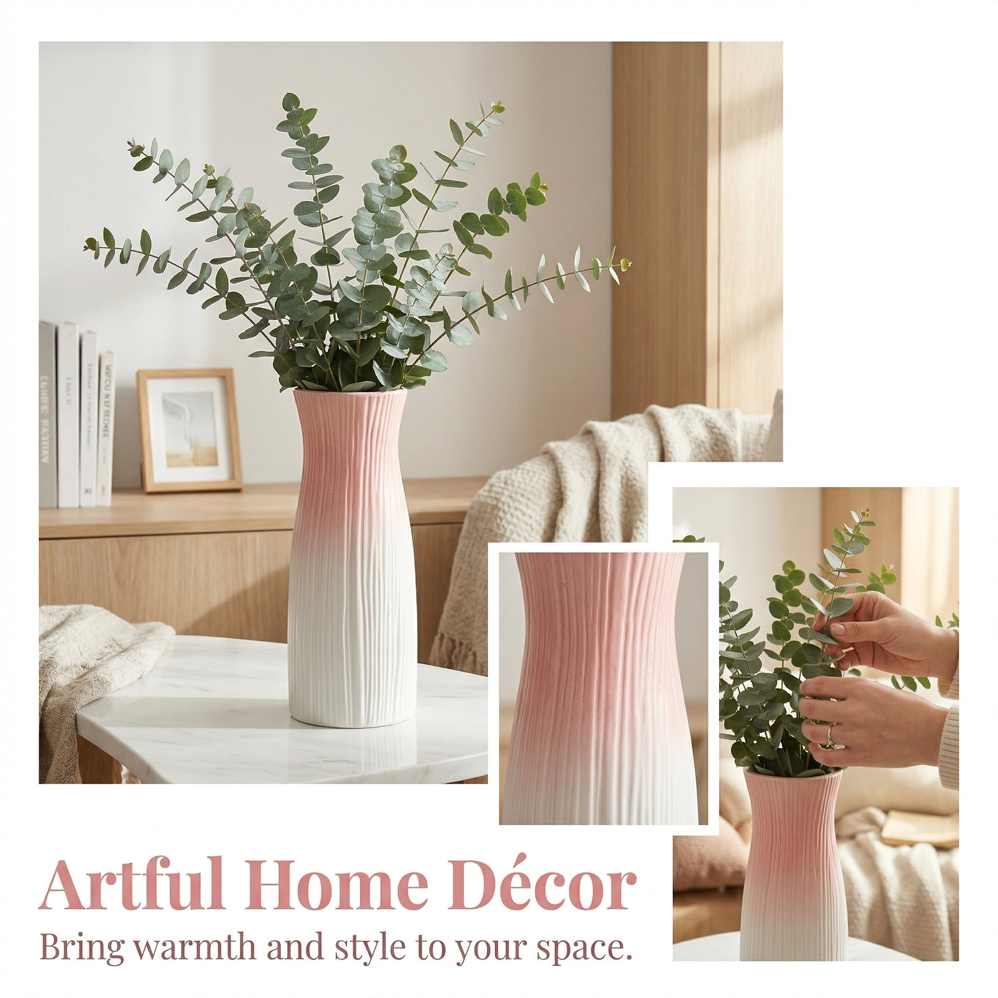 Unique Bargains Tall Ceramic Pleated Geometric Centerpieces White 3.7"L x 3.7"W x 9.6"H