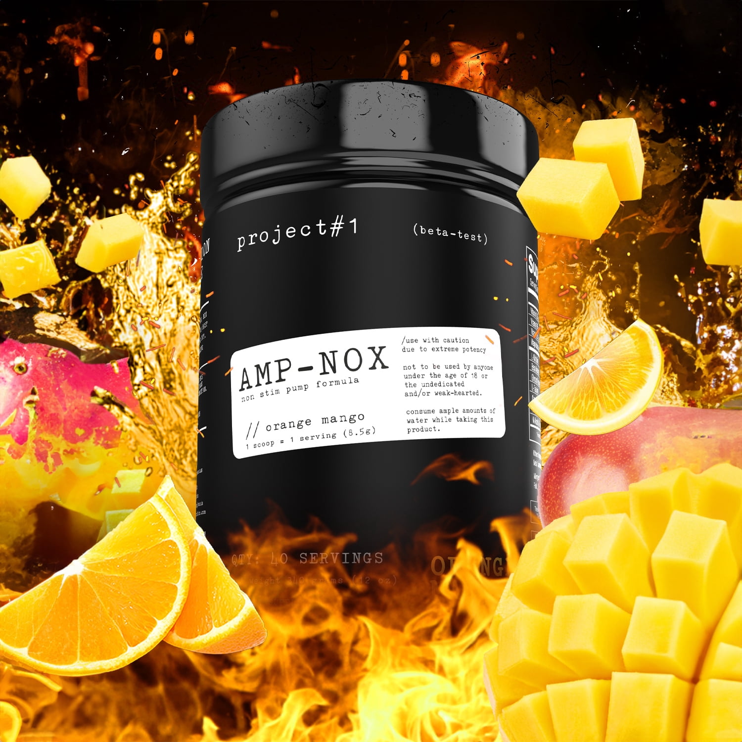 Project 1 Nutrition AMP-NOX Pre-Workout & Protein Powder, Orange Mango Flavor, 40 Servings