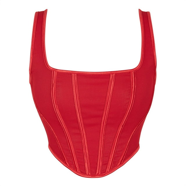 Hauts Corset Rouges, Bustiers à Laçage au Dos pour Femmes, Corsets à Armatures Overbust Corsets Renaissance Hauts Courts Gaine pour Femmes Entraîneur de Taille Rouge