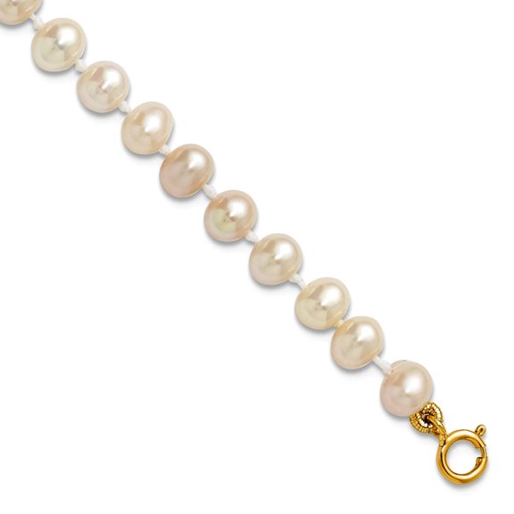 14k Yellow Gold Spring-Ring 4-5mm Egg White Freshwater Cultured Pearl Necklace 12 Inch Pendant Necklace for Women