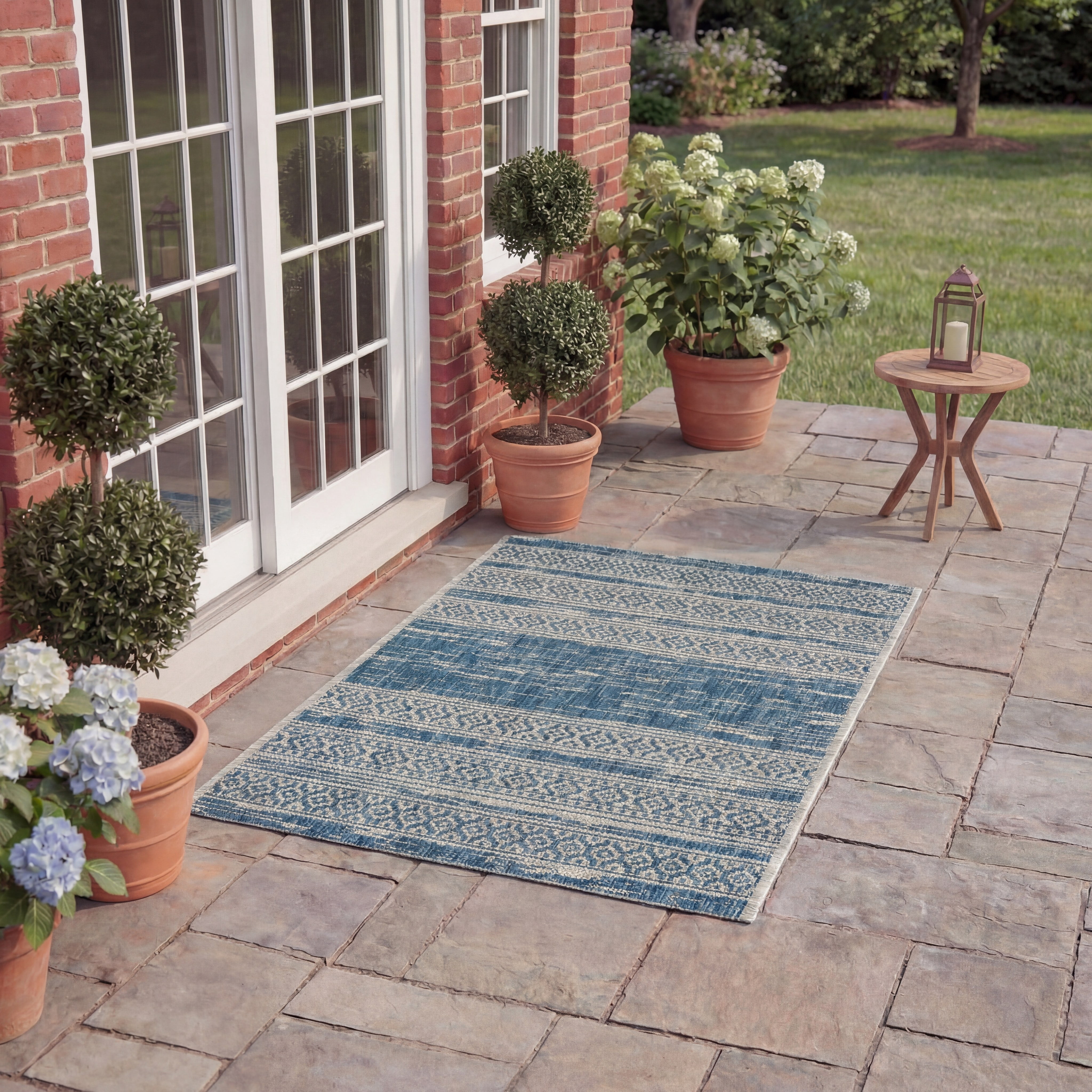 SAFAVIEH Courtyard Galen Striped Indoor/Outdoor Area Rug, Navy/Grey, 8' x 11'