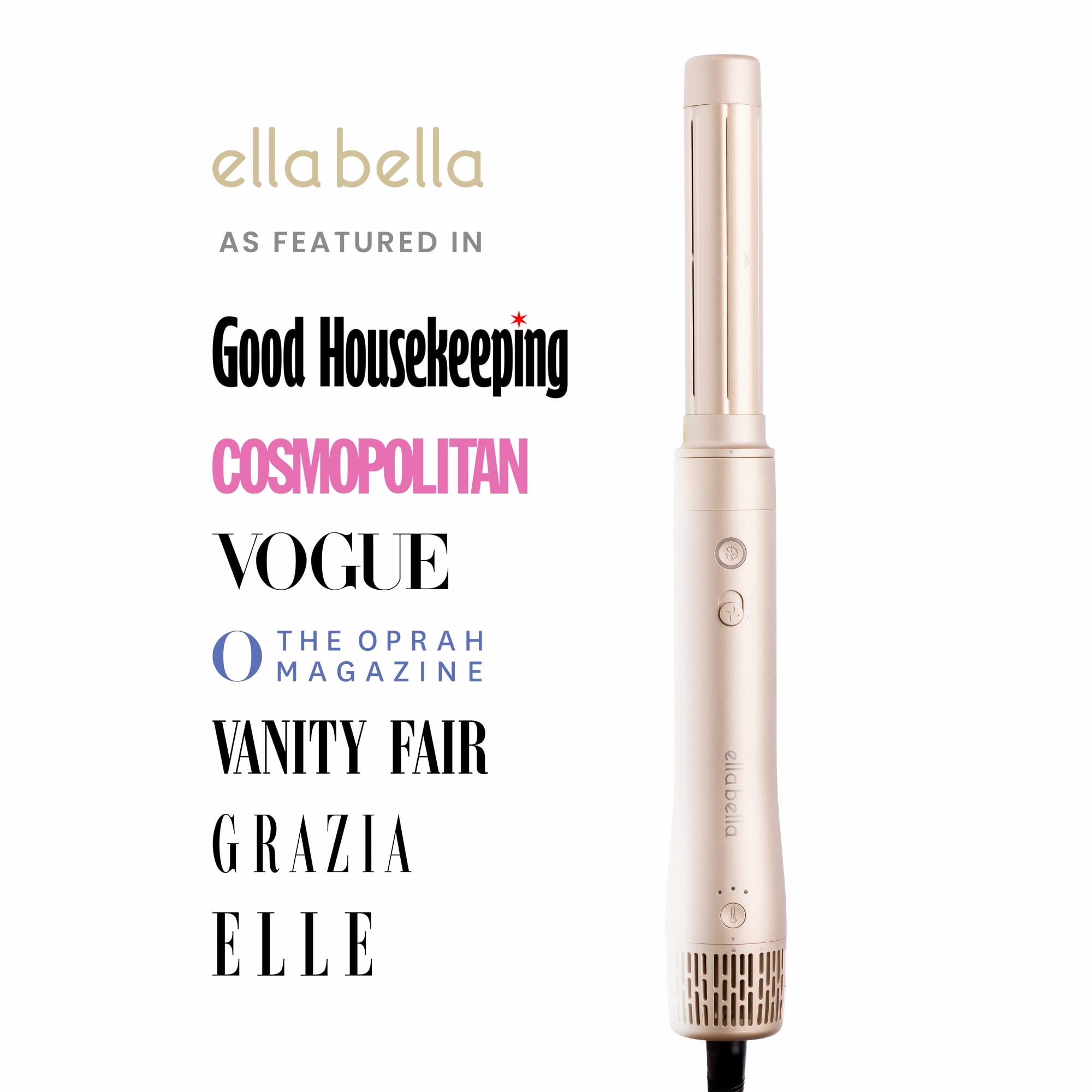ELLA BELLA® 6 in 1 Professional Hot Air Styler • Powerful Hair Dryer & Straightener Set • Fast Drying Curling Volumizing Straightening Styling • Includes Protective Travel Case (Champagne)