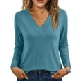 thumbnail image 2 of DailyTrove Women's V-Neck Long Sleeve Relaxed Fit Solid Top - Everyday Casual Wear,Light Blue,S, 2 of 6