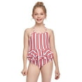 thumbnail image 6 of Isvgxsz New One Piece Swimsuit Girls Striped Casual Sleeveless Baby Girls One-Piece Swimsuits Comfort Fit Boat Neck Flounce Swimsuit One Piece Teen Red 152, 6 of 9