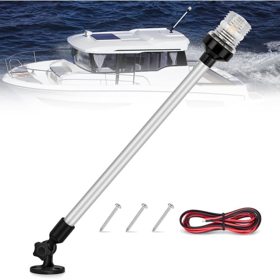 Nilight Marine Boat Stern Light 24 Inch White Fold Down Anchor Light 12V 24V Waterproof 360° Lighting Boat Navigation Light for Fishing Boat Sailboat Yacht Pontoon Speedboat Dinghy