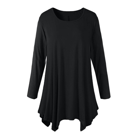 HIBRO Womens Round Neck Long Sleeve Top T Shirt Irregular Hem Solid Color T Shirt Top