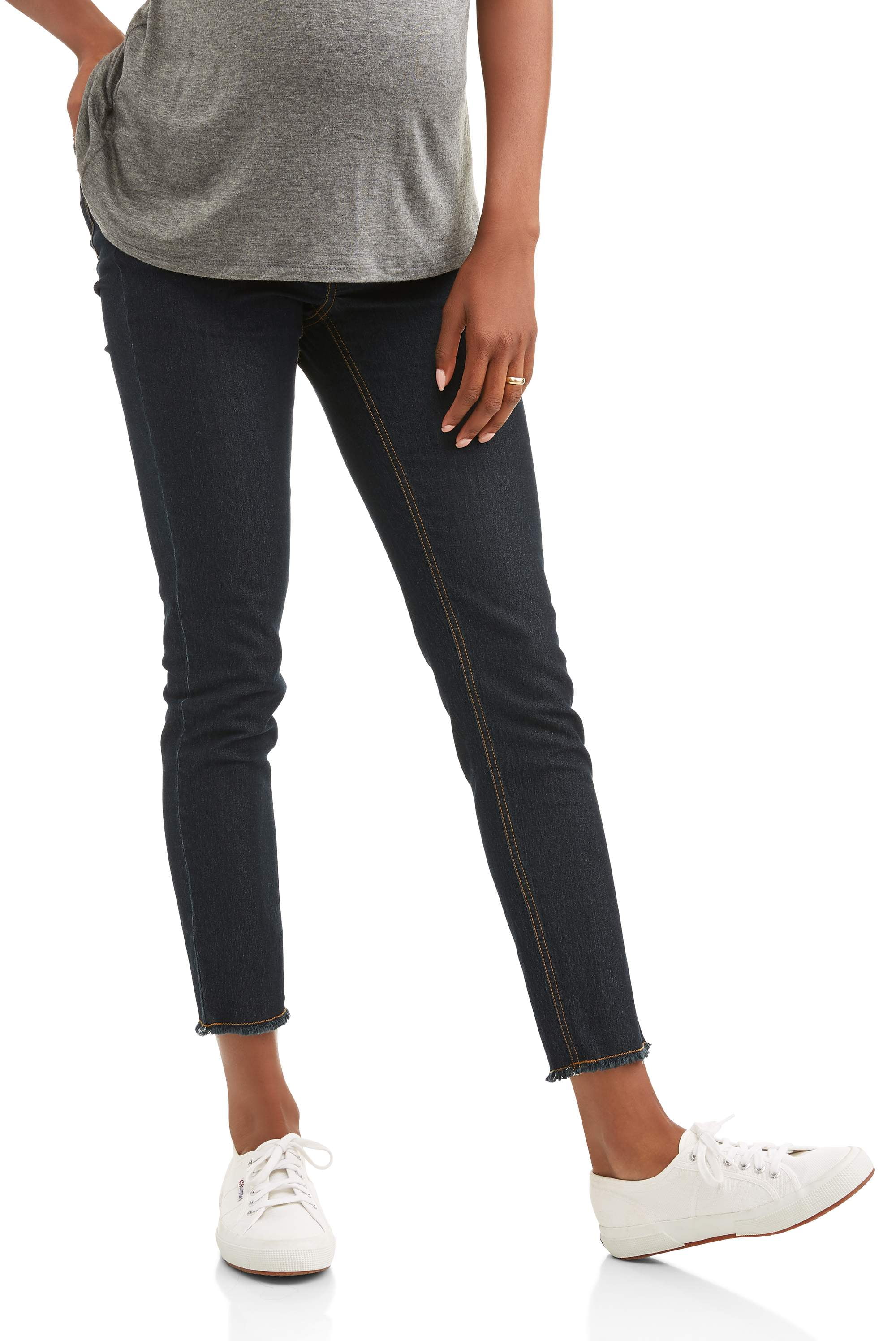 Maternity oh! mamma skinny jeans with full panel and frayed hem