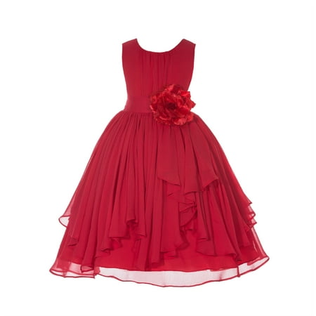 Ekidsbridal Yoryu Chiffon Ruched Bodice Flower Girl Dress Toddler Wedding Pageant Recital Easter 162F Red size 4