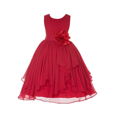 Sweetheart Ruched Surplice Bodice Ekidsbridal Yoryu Chiffon Ruched Bodice Flower Girl Dress Toddler Wedding Pageant Recital Easter 162F Red size 4 ()