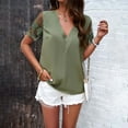 thumbnail image 4 of Otvok Womens Summer V-Neck Tops Solid Color Casual Mesh Jacquard Short-Sleeve Shirt, 4 of 6