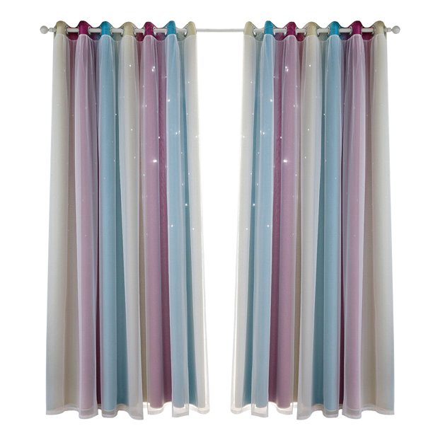 Cortina de estrella hueca de una pieza de Worallymy cortina opaca de ventana de sombreado completo degradado de 2 capas para dormitorio y sala de estar Worallymy JD735807061