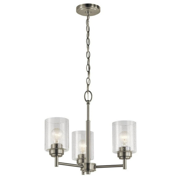 Modern Farmhouse 3-Light Chandelier with Clear Seeded Glass Shade 18 inches W X 15.25 inches H-Brushed Nickel Finish Bailey Street Home