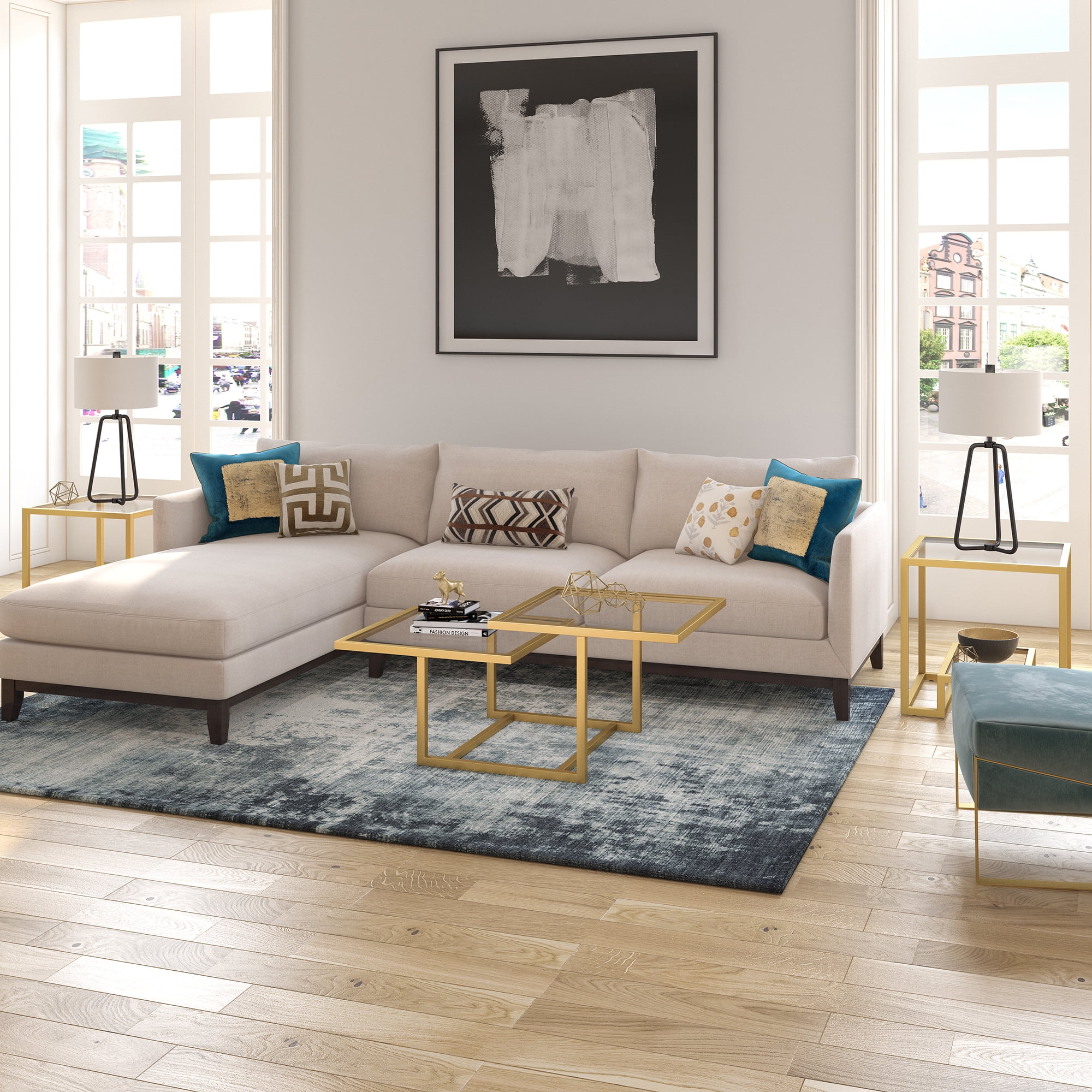 Evelyn&Zoe Amalie 43" Wide Square Coffee Table, Brass