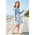 thumbnail image 3 of Lanbubble Girls Dress With Cardigan Set For Teen 7-14T Adjustable Cami Dress with Long Sleeve 2 Piece Set Blue Floral Fall Dresses, 3 of 8