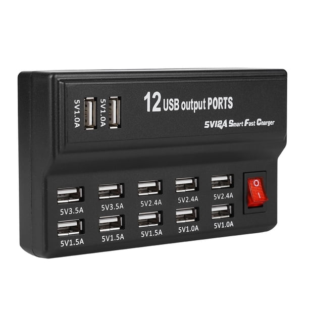 Estación De Carga De Puerto Múltiple, Cubo USB De 12 Puertos De Carga Rápida Con Cable De Alimentación De CA Y Adaptador, Carga Automática Para Tabletas De Teléfonos