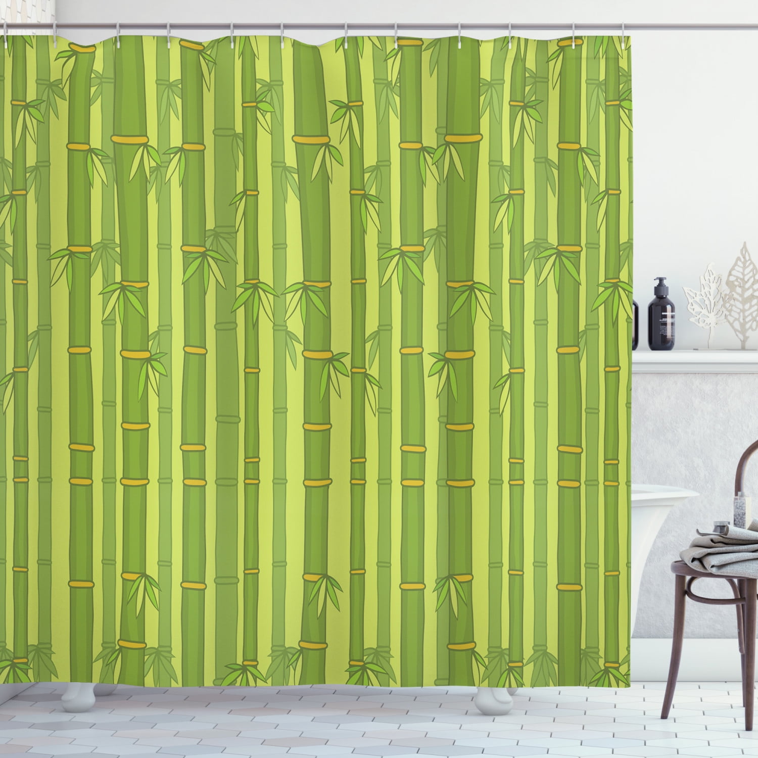 Green bamboo forest Shower Curtain Bathroom Decor Fabric & 12hooks 71*71inches 