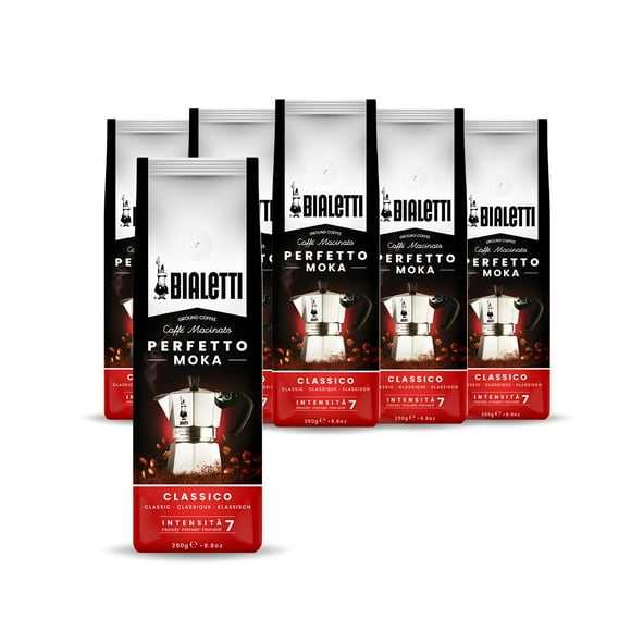 Bialetti - Perfetto Moka Classico: Gemahlener Kaffee Mit Mittlerer Rstung Aroma Von Haselnssen Und Getrockneten Frchten 250G X 6 Beutel Mit Aromaventil