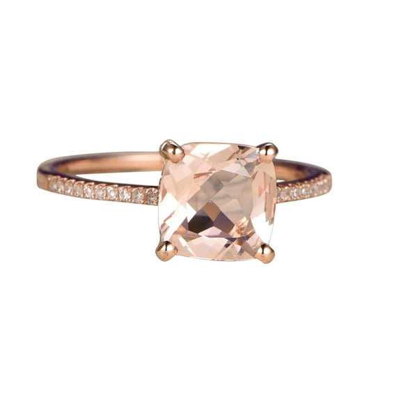 Huge Sale: 1.25 Carat Morganite (cushion cut Morganite) and Diamond Engagement Ring in 10k Rose Gold