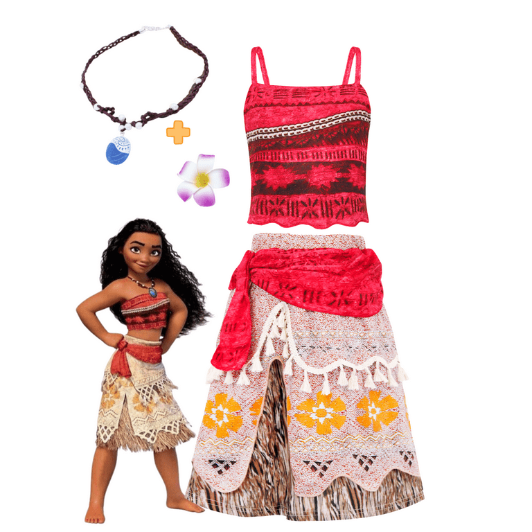 Jurebecia Princess Moana Costume for Girls Adventure Outfit Two Pieces Crop Top Skirt Set Birthday Party Clothes