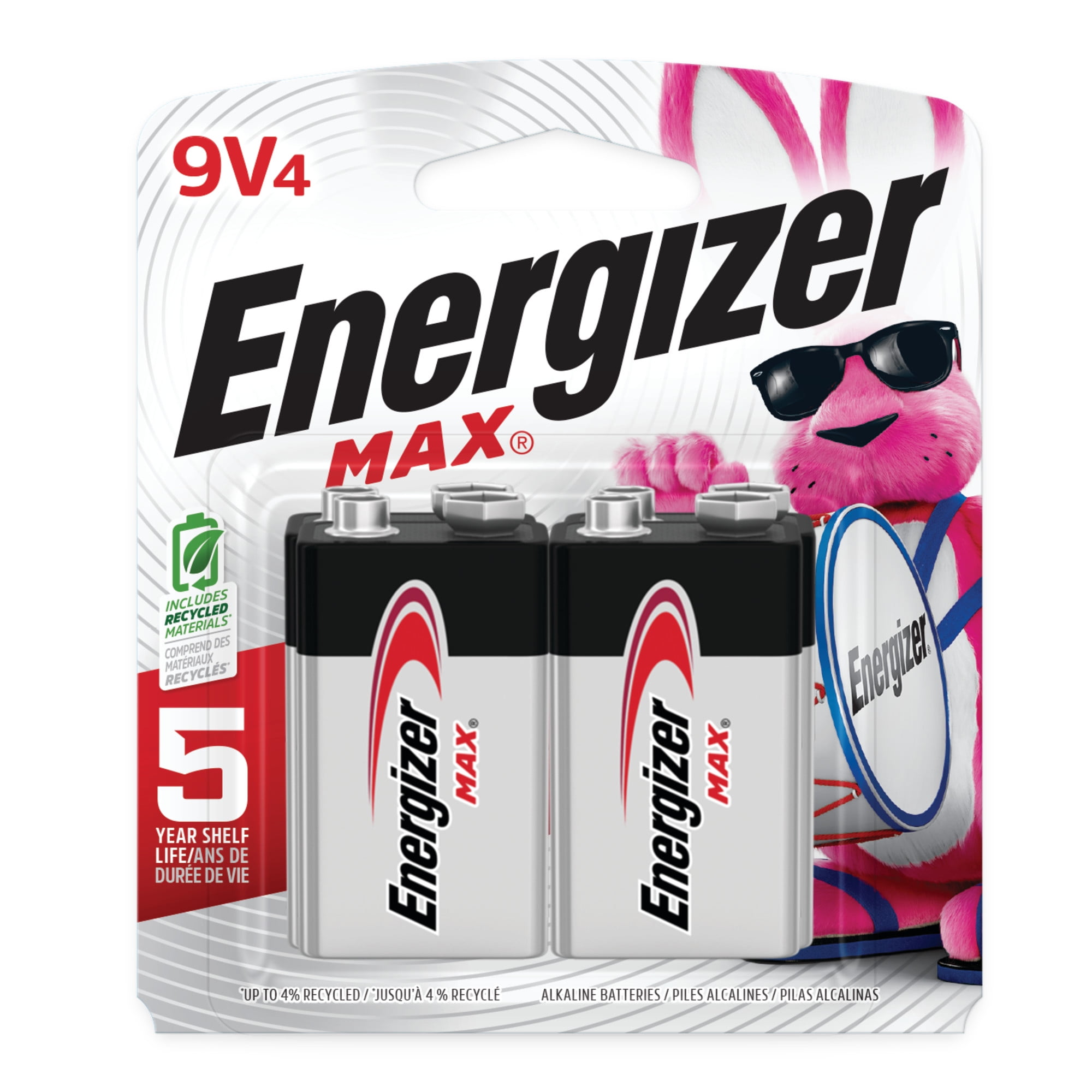 Energizer MAX 9V Batteries (4 Pack), 9 Volt Alkaline Batteries
