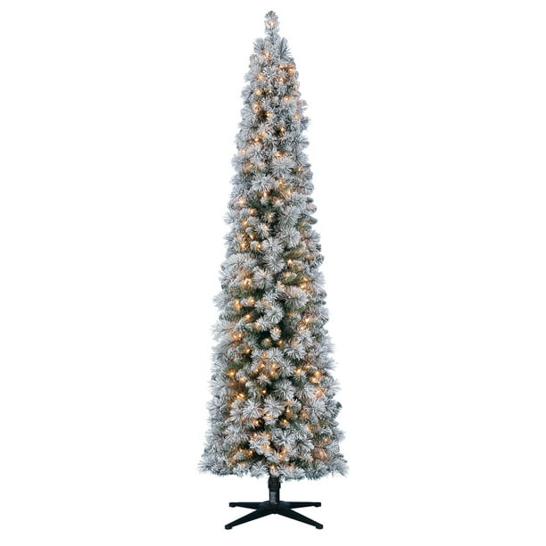 Holiday Time Flocked Pencil Christmas Tree 7 Ft, White On Green - Walmart .Com