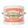 thumbnail image 5 of QQTDFG 14K Gold Plated CZ Teeth Grillz Hip Hop Top Bottom Mouth Silver Grill Set Custom-Style C-Gold-Top, 5 of 9