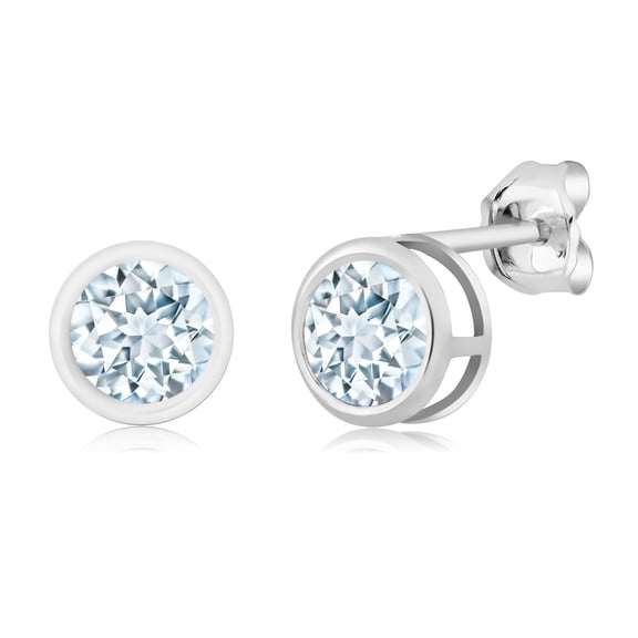 Gem Stone King 1.00 Cttw Sky Blue Aquamarine Stud Earrings for Women | 925 Sterling Silver | Gemstone Birthstone | Round 5MM