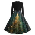 thumbnail image 6 of Women's Casual Fashion V Neck Long Sleeve Christmas Printed Party Vintage Dress for Holiday Events and Retro Style, Perfect for Women's Evening Wear,Dark Green,XL, 6 of 6