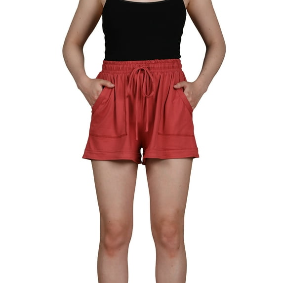Doublju Women's Elastic Waist Comfy Casual Summer Shorts with Pockets (Plus Size Available)