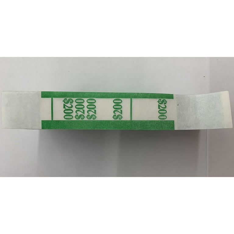 Currency Straps - Self Sealing Money Bands, $200-Green, 1000 pack