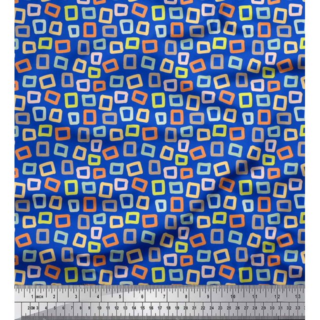 Soimoi Blue Moss Georgette Fabric Square Geometric Print Sewing Fabric Yard 42 Inch Wide