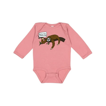 

Inktastic Save Our Rain Forest with Cute Sloth on Tree Branch Gift Baby Boy or Baby Girl Long Sleeve Bodysuit