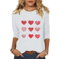 thumbnail image 1 of Tauxra T-Shirts Imprimés pour Femmes avec Manches 3/4, Hauts d'Été Décontractés Coupe Ample pour la Saint-Valentin, Blouses à Col Rond, 1 of 5