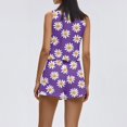 thumbnail image 4 of WTOBBY Women's Fashion Summer Two Piece Outfit Floral Print Sleeveless Cropped Top and High Waist Shorts Set with Pockets Casual Bodysuit for Comfort ,Purple M, 4 of 5