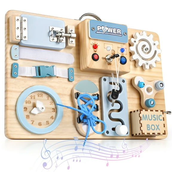 Joyreal Busy Board Toy with LED Light, Autism Sensory Travel Toy, Fidget Board, Ideal Gift for 18 Months Old Boys Girls