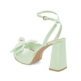 thumbnail image 4 of XYD Women Bowknot Platform Sandals with Pearl Open Toe Bridal Block High Heels Ankle Strap Wedding Prom Satin Shoes Size 7 Green, 4 of 4