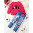 thumbnail image 3 of Little Girl Clothes Kid Girl 2PCS Outfits Long Sleeve Letter Print Top Jeans Pants Set Red 6 Years, 3 of 9