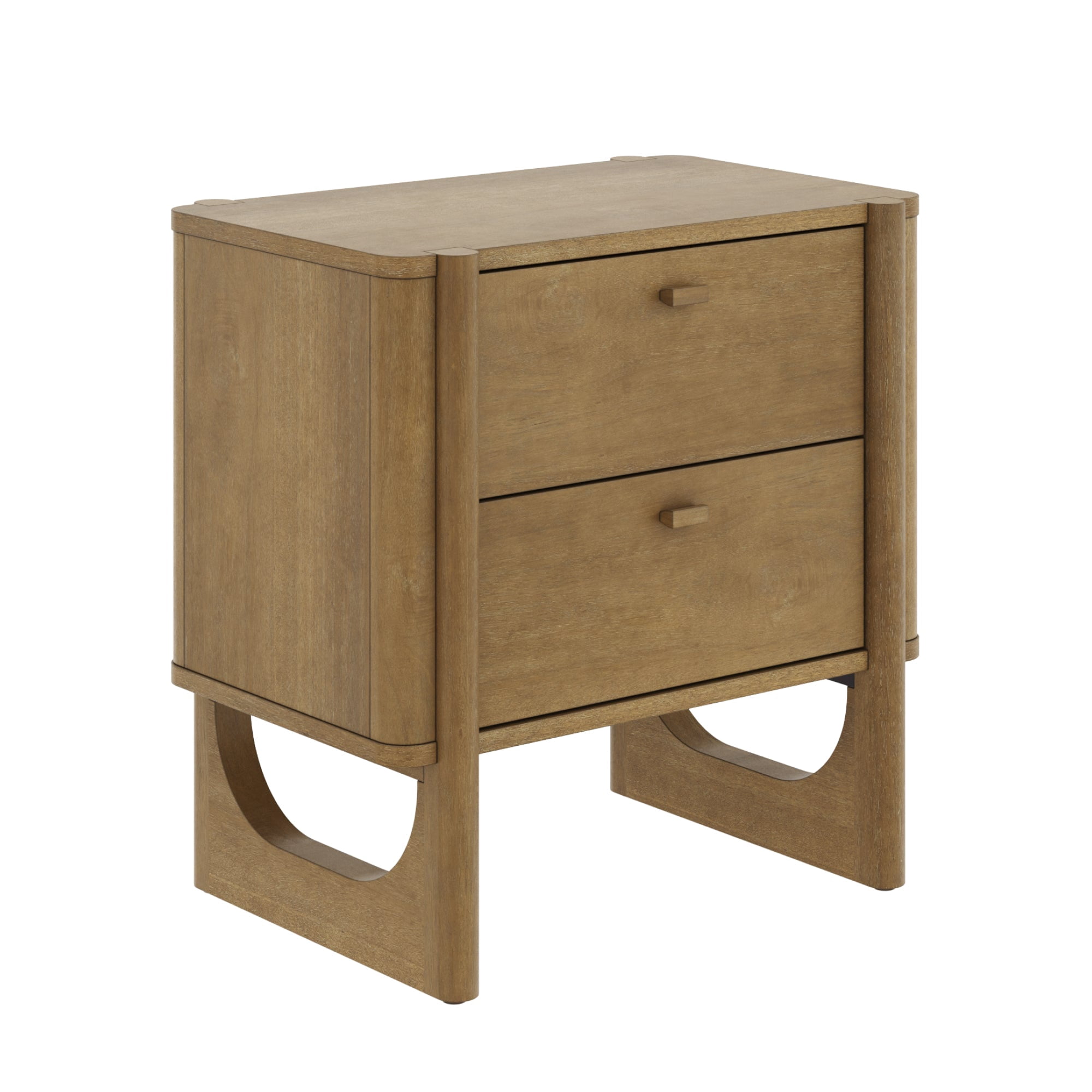 Nathan James Solace Mid Century Modern 2 Drawer Nightstand with Solid Wood Frame and Rounded Details, Light Brown