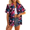 thumbnail image 1 of Camisa SANGTREE Hawaiian de manga corta con botones para mujer, color negro S, 1 of 7
